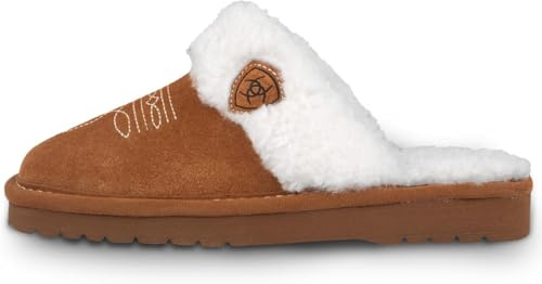 ARIAT Jackie Women's Suede Slippers, Boot Look Square Toe, Chestnut, 7