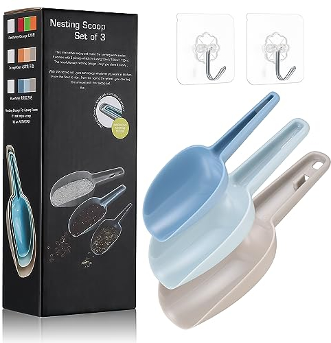 Plastic Food Scoops Set, 3 Pcs Ice Dry Food Scoops, Multipurpose Scoops for Kitchen Bar Popcorn Flour Candy Coffee Beans Sweet Feed Pet Dog Food Scooper Shovel Storage Container Scoops Set