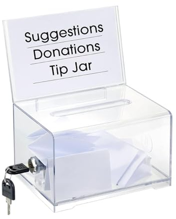KAFENDA Urne en acrylique avec serrure – Boîte à suggestions sécurisée parfaite pour cartes de visite (15,9 x 11,4 x 10,2 cm) transparente