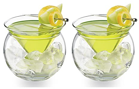 BELUAPI Lot de 2 verres à martini sans pied avec refroidisseur, verre à martini universel pour martini, vin, liqueur à cocktail, serveur à caviar en verre, verre transparent pour bar, fête, mariage