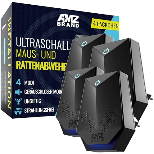 AMZ BRAND Repellente Ultrasuoni per Topi Pacco da 2 - Repellente per Ratti - 4 modalità di Funzionamento - modalità Silenziosa - Non Tossico - Efficace Contro Topi e Ratti - Senza Radiazioni