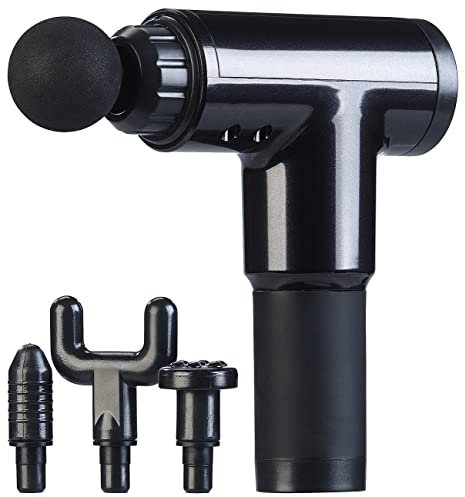 newgen medicals Akku Massagepistolen: Akku-Hand-Massagegerät mit 4 Aufsätzen & 6 Stufen, 2 Ah, 24 Watt (Hand-Massagepistole, Massage Pistole Mini, Fußmassagegerät)