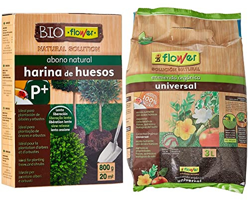 Bioflower Harina de Huesos, 800 gr & Bio Humus de Lombriz, 3 l