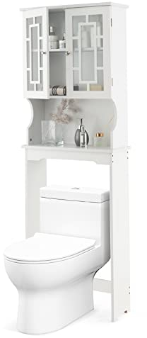 GIANTEX Mobile Lavatrice Salvaspazio 3 Livelli, Scaffale Portaoggetti con Ripiano e Ante in Vetro Temperato, Bianco, 170,5x60x21,5cm