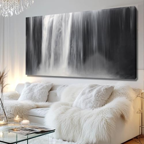 Black Wall Art White Wall Decor Waterfall Wall Pictures Abstract Wall Art Room Decor Canvas Poster Photos for Bedroom Living Room 24x48