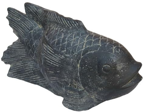 STONE art & more Fisch auf Sockel, 45 cm, Steinfigur, Garten-Deko, schwarz antik, frostfest