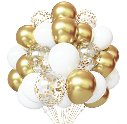 Helium Luftballons Gold Weiß SKYIOL 50 Stück 12 zoll Goldene Konfetti Ballons Metallic Luftballons Weisse Latex Ballons Set für Geburtstag Hochzeit Muttertag Ramadan Baby Shower Party Dekoration