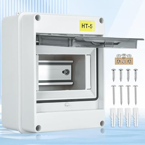 Warmfay Sicherungskasten Aufputz, IP65 Wasserdicht Kleinverteiler Aufputz 1 Reihig-5 Module mit Kupferklemmen, Unterverteilung Aufputz für Garten, Außenbereichen, Villen, Ladesäulen, Nassraumeinsatz