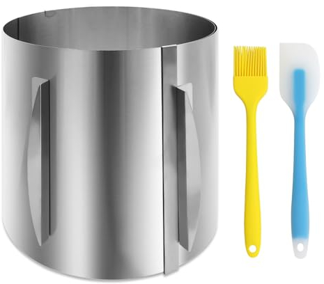 GYSRXS Anello per Torte Regolabile Alto 20cm Stampo ad Anello per Torte Larghezza 16–30cm in Acciaio Inossidabile Cerchio Torta Alto con Spatola e Pennello Torta Adatto per Cuocere Torte