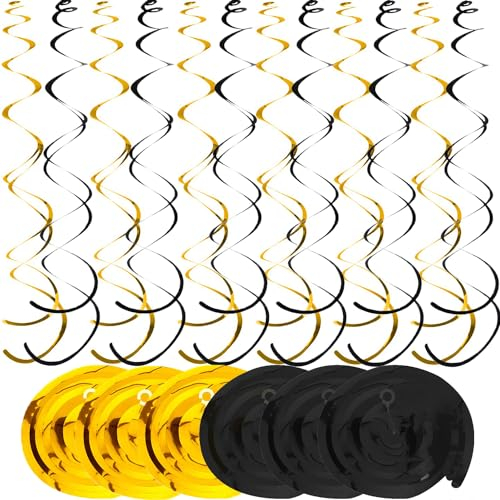 36 Pezzi Pendenti a Spirale Decorazioni, Nero Oro Filanti a Spirale, Appendere Turbinanti Ghirlande, Hanging Swirls, Decorazioni da Soffitto per Festa, Compleanno, Matrimonio, Valentino