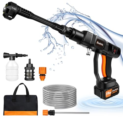 Akku Hochdruckreiniger,45 Bar/652 PSI Mini-Kabelloser Hochdruckreiniger mit 3 Ah Batterie, 6-in-1 verstellbare Düse, 5M Schlauch, verwendet für Autowäsche, Bodenwäsche, Reinigung und Blumenbewässerung