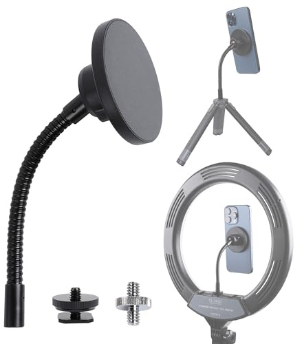 Leenconghui Super Magnetic Phone Holder for Ring Light and Tripod Stand with 1/4'' and Hot Shoe Adapter, Flexible Cell Phone Tripod Mount Adapter for MagSafe iPhone 15 14 13 12 Series
