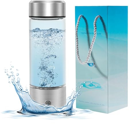 Droyek Botella de agua de hidrógeno, generador portátil de botella de agua de hidrógeno, electrólisis rápida de 3 minutos, taza de salud de vidrio rico en hidrógeno, para oficina, viajes y bebida