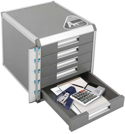 Schubladenboxen, Metall Schubladenbox Abschließbar 5 Schubladen, Schreibtisch Schubladenbox Aufbewahrung Ablagebox Aluminiumlegierung - 31.5×35×29.8cm