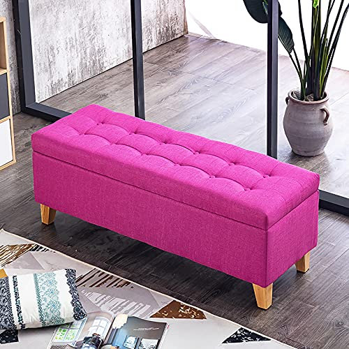 Schuhwechselhocker für den Eingangsbereich mit Stauraum, mit Leinen gepolsterter Sofa-Aufbewahrungssitz, Moderne Fußstütze am Ende der Bettbank für Wohnzimmer und Schlafzimmer-Rosa 70 x 40 x