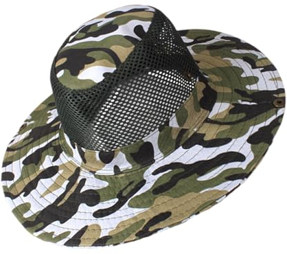 Generisch Camo Sonnenhut,Camo Boonie Hut | Camo Fischerhut Boonie Cap | Klappbarer UV-Schutz-Wanderhut mit Kinnriemen für Arbeiten im Freien