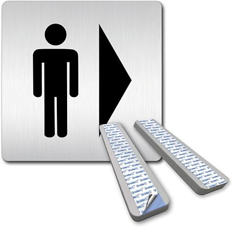Türschilder24 XXL Schild - Türschild • 125 x 125 mm • Herren Damen Toilettten WC Pfeil Wegweiser Links Rechts • 1,5 mm Aluminium Vollmaterial • 100% Made in Germany (Herren rechts + Abstandshalter)
