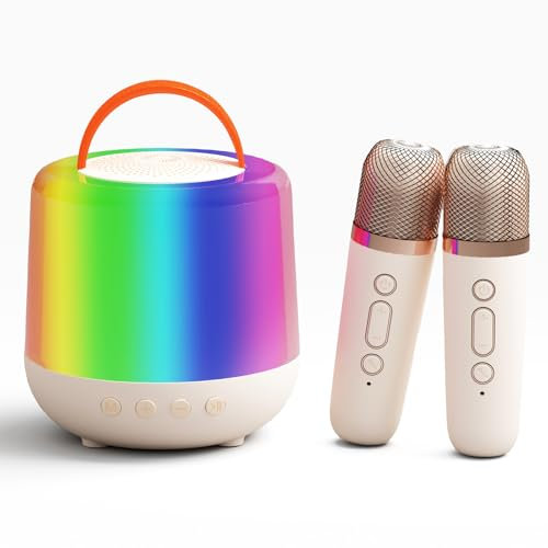 Brovamo Karaoke con Microfono Bambini, Karaoke per Bambini, Karaoke Bambini con 2 Microfoni, Canta Tu Karaoke Bambina Bambino, Microfono Karaoke Bambini con Luci LED ed Effetti di Cambio Voce (Crema)