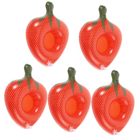VICASKY 5piezas Portavasos Inflables De PVC Diseño De Fresa para Bebidas Piscina Estabilidad Garantizada Fiestas Acuáticas para Disfrutar Familia y