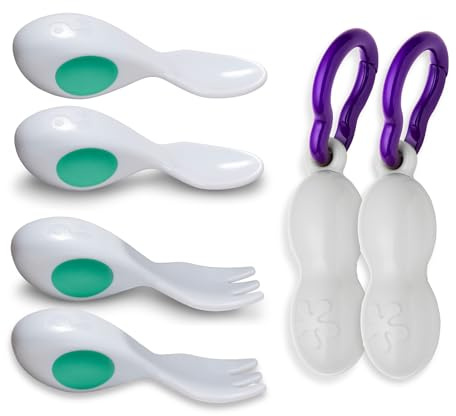 doddl Baby Cutlery Set (6–12 Months) – Spoon & Fork for Weaning, BLW Self-Feeding – Easy-Grip Handles & Safe Short Design (Fresh Green (Twin Pack))