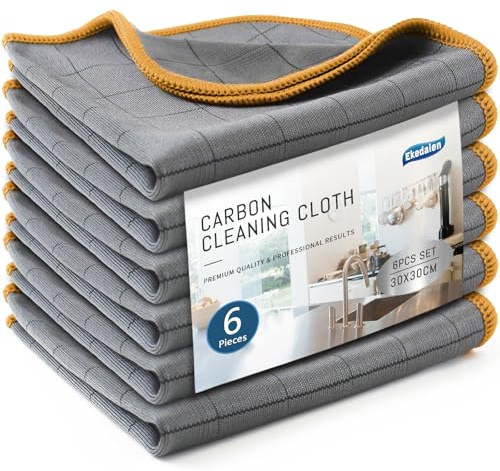 Ekedalen 6X Bayeta Microfibra Carbono Profesional para Cristales, 30x30 cm | Paños de Cocina 400GSM Sin Pelusa, Trapos Limpieza Balletas Magica para Platos Ventanas Espejos Coches Baños Vidrios Cámaras