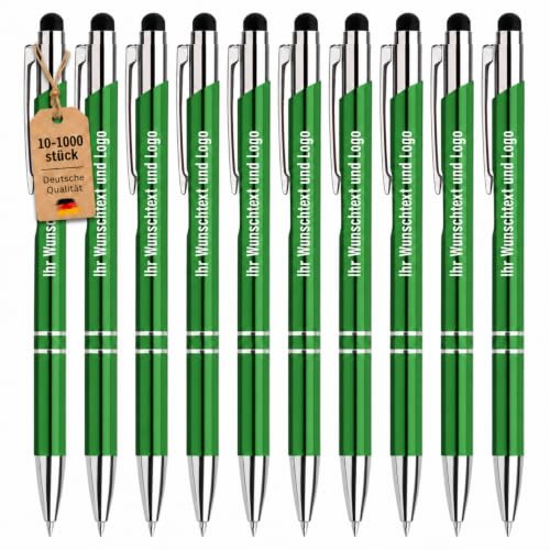 Gravurmaster Kugelschreiber Personalisierbar mit Gravur Wunschtext, 10–1000 STK 2-in-1 Ergonomisch Kugelschreiber mit Touchpen, Geschenk für Büro, Schule, Business & Vertragsunterzeichnung, 10 STK