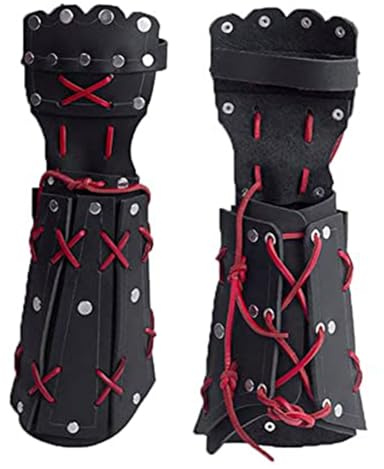 MDFCZXP Médiéval samouraï en Cuir Armure Bracer tir à l'arc Bras Garde Chevalier gantelet Bracelet,Noir,20cm