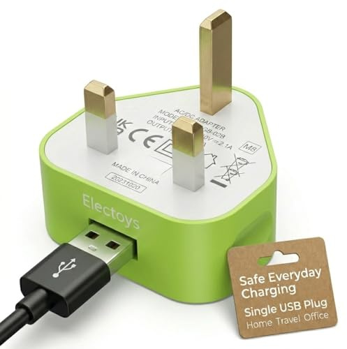 Electoys Single USB Plug UK - 5V 1A USB Plug - Fast Charger Plugs Head - UK 3 Pin Plugs With Cable Port - Main Wall Charging Adapter - Compatible with iPhone 7 8 XS Max XR 11 12 Samsung, Redmi, Huawei