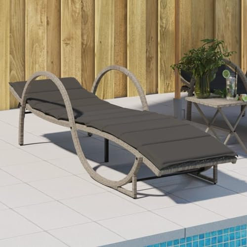 Tidyard Gartenliege Campingliege Sonnenliege Saunaliege Gartenmöbel Strandliege Liege Relaxliege Liegestuhl für Garten Terrasse Schwimmbad mit Auflage Hellgrau 60x199x42 cm Poly Rattan