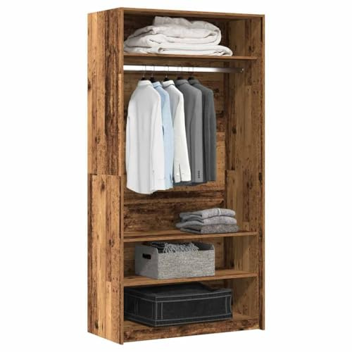 Willood Kleiderschrank Altholz-Optik 100x50x200cm Kleiderschrank, Garderobenschrank mit Stauraum, Schrank Mehrzweckschrank für Schlafzimmer, Flurschrank Offen, Holzwerkstoff 4 Böden