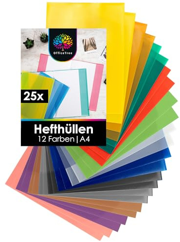 OfficeTree 25x A4 Notebook-omslag - 12 färger - Notebook-omslag A4-färgat - Skyddsomslag Anteckningsbok för Skola och Kontor - Omslag till Anteckningsböcker Vattenavvisande