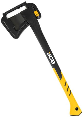 JCB Universal Chopping Axe, 28” (71cm), Fiberglass Handle, Ergonomic Hooked Grip, Protective Sheath, Ideal for Chopping Horizontal Logs, Firewood, and Branches.