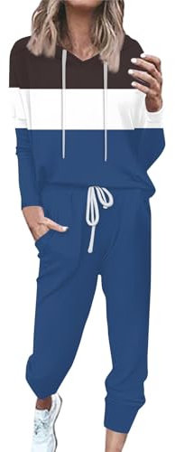 Generisch Trainingsanzug Damen Jogginganzug Modern Hausanzug Sportanzug Freizeitanzug Loungewear Kapuzenpullover Jogginghose 2 Teilig Sets Sportbekleidung 2025(A26 Blue,S)