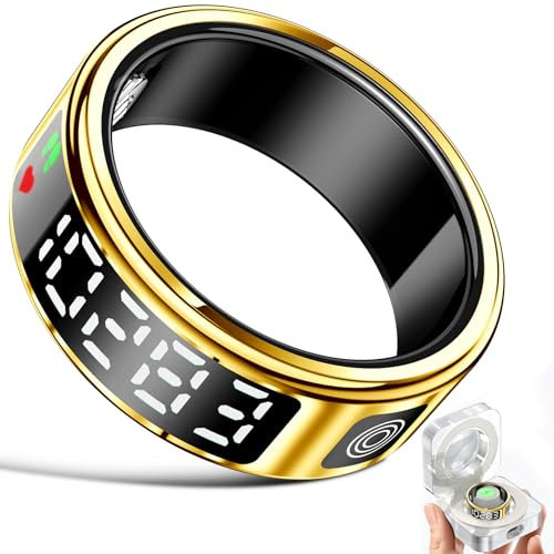 Gwenland Anillo Inteligente Hombre Mujer, Smart Ring con Pantalla LED, Anillos Inteligentes Fitness Tracker IP68 Compatible con iOS y Android para Monitorear el Sueño/Pulsometro/SpO2