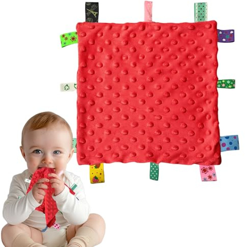 RUGBOL Taggy Blanket, Baby Taggy Comforter Tag Blanket Baby Comforter Toy Taggies for Babies for Newborn Boys (Red)