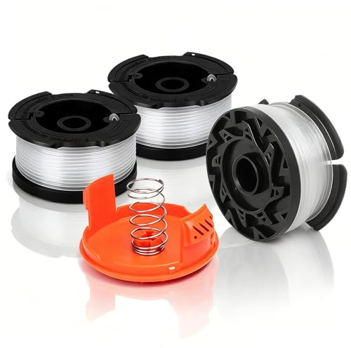QianDanS 3 PcsTrimmer Spool & Line for Black Decker,with Spool Cover and Spring Replace AF-100 ST5530-GB GLC3630L20-GB STC1820PC-GB BESTA530-GB BESTA525-GB (Black+Orange)