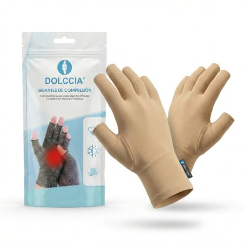 DOLCCIA Guantes de compresión artritis, Alivio para dolor de manos y artrosis, Mejora la hinchazón y circulación, 1 par mujer y hombre, Beige (M)
