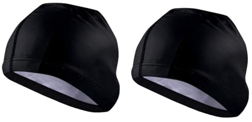 TraderPlus 2 Pack Nylon Fabric Swimming Cap Swim Caps Elasticity Bathing Hat Shower (Blackx2, One Size)