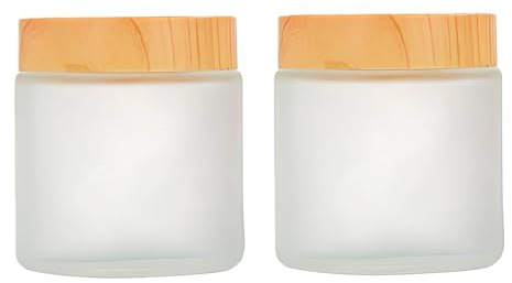 Lot de 2 bocaux vides en verre dépoli de 100 ml avec couvercles en grain de bois et doublure intérieure rechargeables pour crèmes, lotions, baumes, soins de la peau