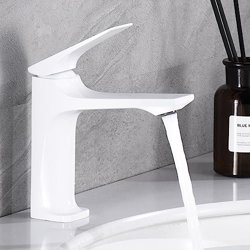 WDSOPK Robinetterie pour Lavabo De Salle De Bain, 1 Trou, Eau Chaude Et Froide, Robinetterie pour Lavabo sous Plan G1/2, Chrome(White)