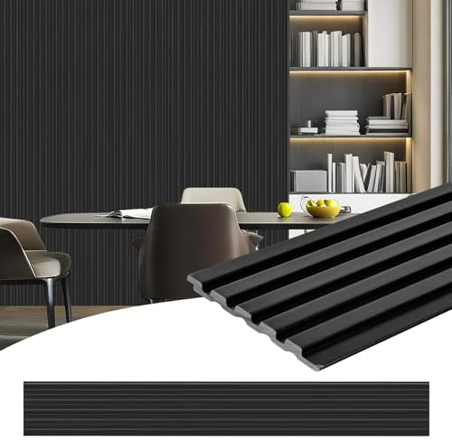 Artbrix 8er-Pack 3D-Lamellenwandpaneele – Schalldichte Kunstholz-Wandpaneele für Inneneinrichtung, 122,4 x 16 cm, moderne Wandverkleidung für Wohnzimmer, Schlafzimmer, Büro – Schwarzes Finish