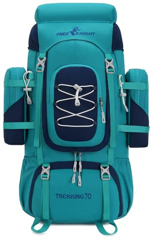 Bseash, zaino da 70 l (65+5) per escursionismo/campeggio, impermeabile, con copertura antipioggia, ideale per sport all'aperto, viaggi e arrampicata (Blu Verde)