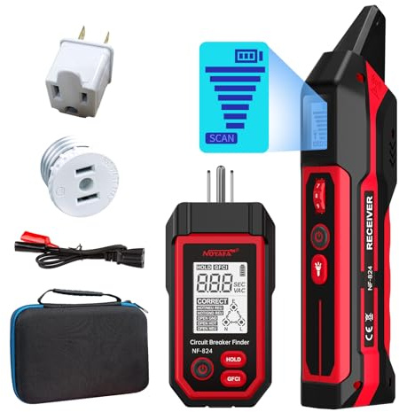 NOYAFA Rechargeable Circuit Breaker Finder with LCD Display & GFCI Outlet Tester, NCV AC Electric Tester Circuit Tracer, Adjustable Sensitivity, Flashlight- NF-824