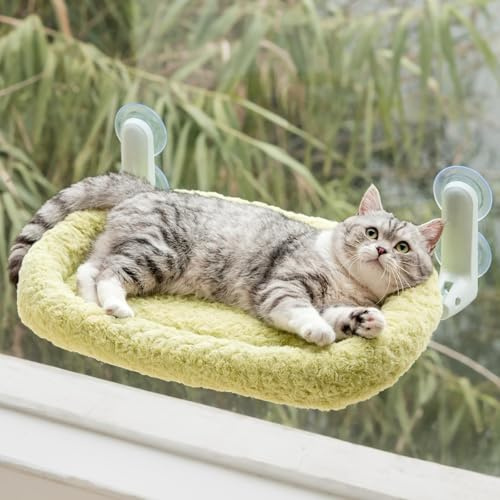 Cat Window Hammock Bed Rose Plush- 54x36cm Large Foldable Window Perch Soft with Removable Thickened Cushion & 4 Strong Suction Cups, Cat Hammock Supports Up to 15kg