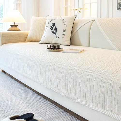 Tielag Sofa Überzug 1 2 3 4 Sitzer, Chenille Couch Überzug, Sofaschoner rutschfest, Sofabezug L Form, Sofadecken für Sitzfläche Washable, Beige, 70 x 180 cm