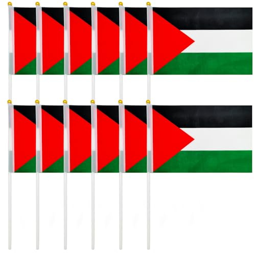 12 Pièces Drapeau Palestine,Drapeau Palestinien 20 x 14.5 cm,avec hampe, résistants aux intempéries pour une utilisation extérieure
