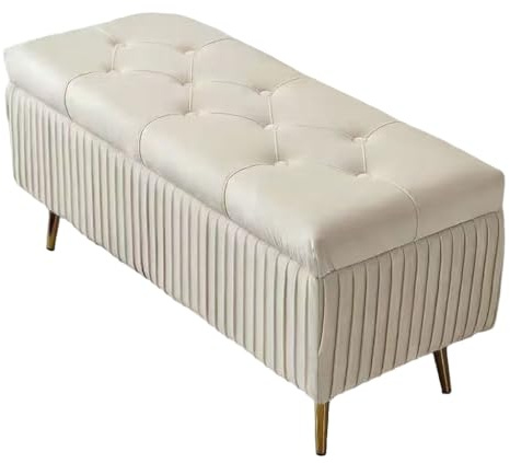 WKHPHMBEQ Otomana con Espacio de almacenaje y Asiento Acolchado, Banco al pie de la Cama, baúl for Zapatos y Mantas en la Entrada, reposapiés for Dormitorio, soporta hasta 130 kg(White,120X40X45cm)