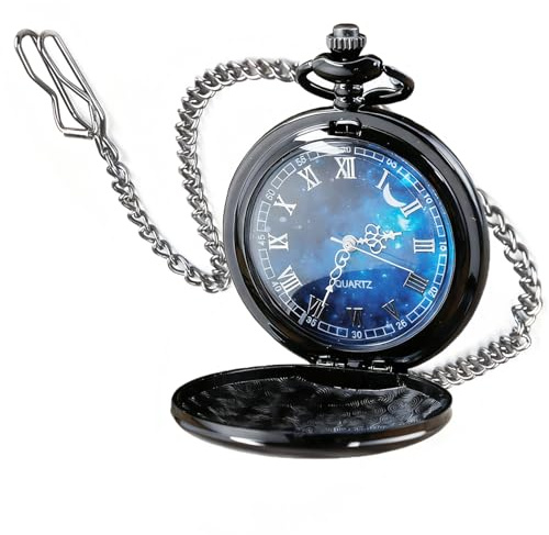 Elixvane Pocket Watch for Men Gift Quartz Watch with Chain Stylish Modern Pocket Fob Watches Blue Starry Sky Pattern Roman Numerals Timepiece for Valentine's Day, Father's Day, Birthday, Anniversary