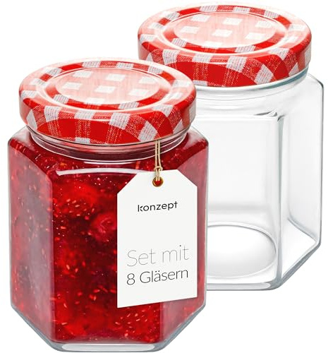 KONZEPT 8er-Set Einmachgläser mit Schraubdeckel 200 ml – Marmeladengläser klein, Twist-Off Ø 58 mm, luftdicht & spülmaschinengeeignet – für Einkochen, Konfitüre, Honig & Desserts
