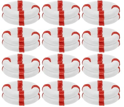 LIFKOME 50Pcs Miniature Resin Lifebuoy Decorations Red Nautical Swim Ring Ornaments for Dollhouse Coastal Room and Micro Landscape Beach Decor
